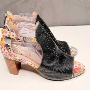 SPRING STEP L'Artiste LASHONIE Sandals 41 Black Floral Snakeskin Leather Heels